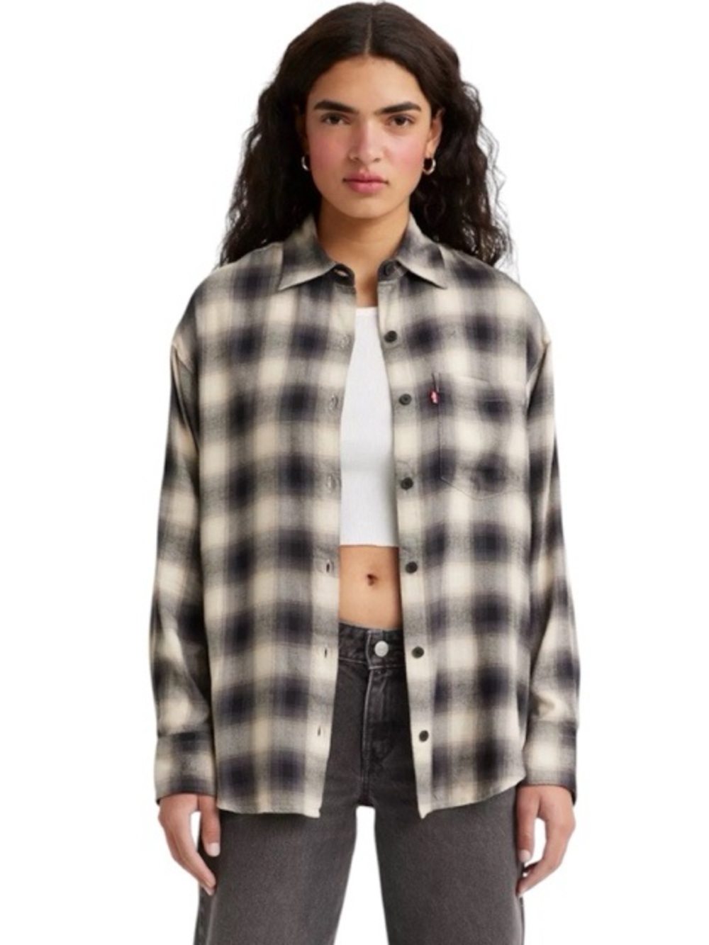 Levi's Women's Black & Cream Oversized Lola Plaid Shirt